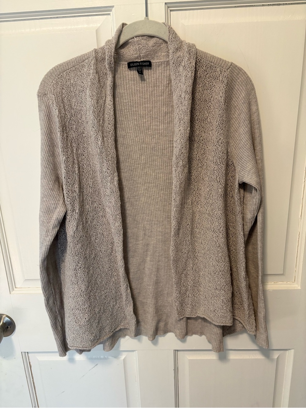 Eileen Fisher 100% wool lightweight open cardigan sweater taupe size m medium